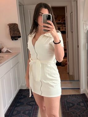 White Fox Zip-Up Collared Dress